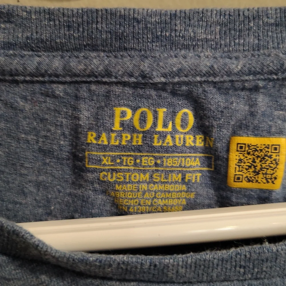Polo Ralph Lauren Custom Slim Fit Mens XL Heather Blue Long‎ Sleeve T-Shirt